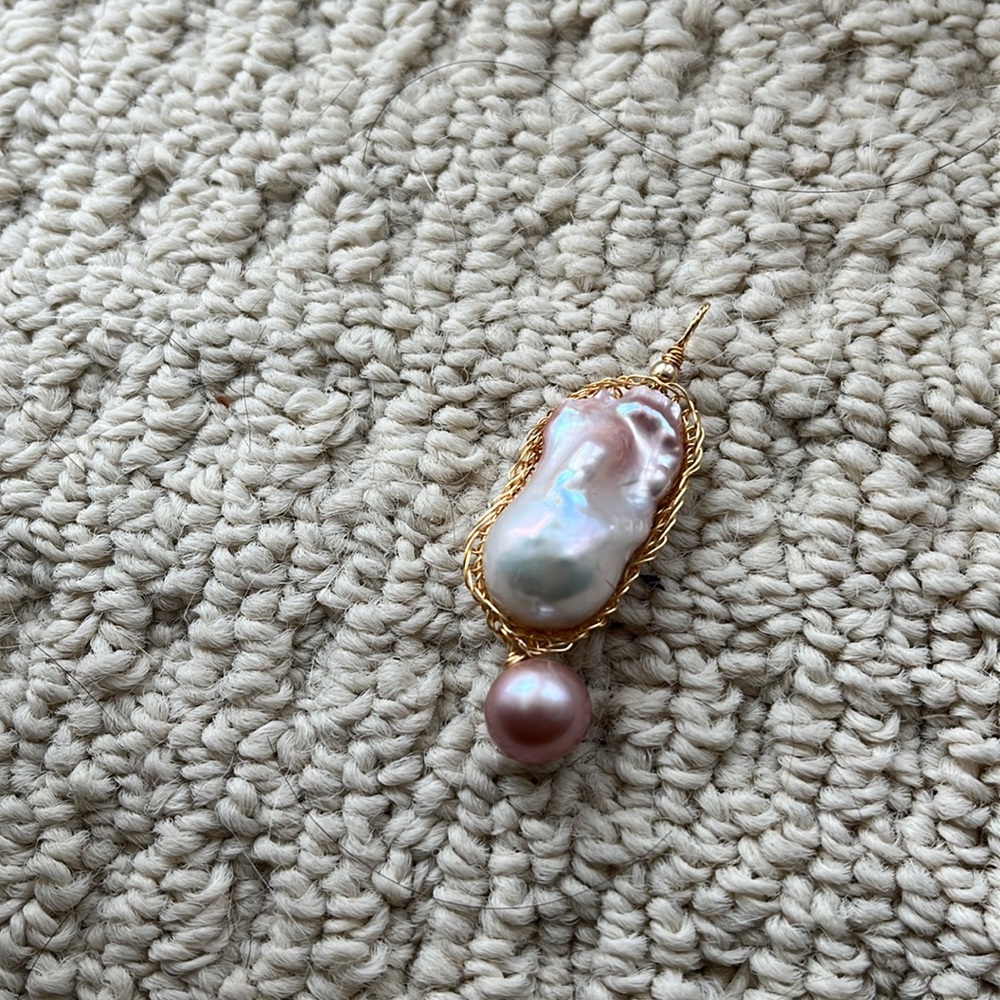 Handmade nature pearl pendant ,  baroque pearl with large round pearl